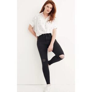 Madewell 9" Mid-Rise Skinny Jeans 23 NWT Black Sea  Distressed Jeans H2230